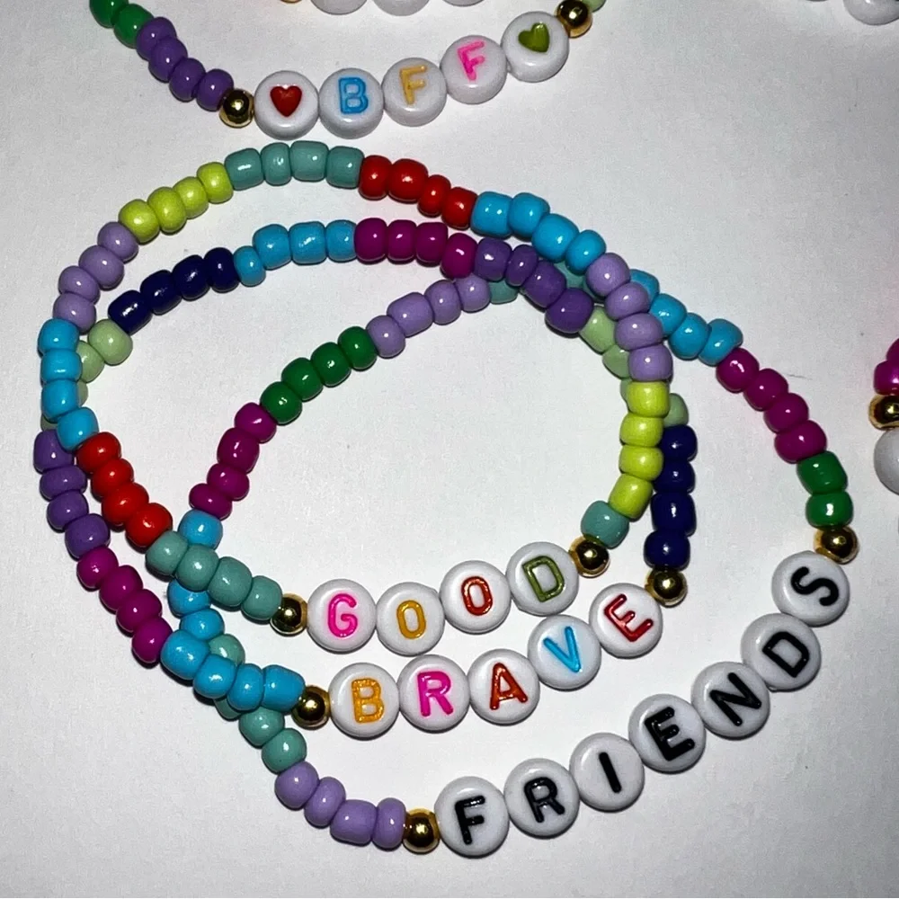 Colorful Beaded Friendship/Positive Inspirational Stretch Bracelets Set/Lot-14